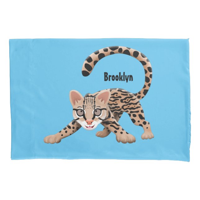 Cute ocelot cartoon illustration  pillow case (Front)