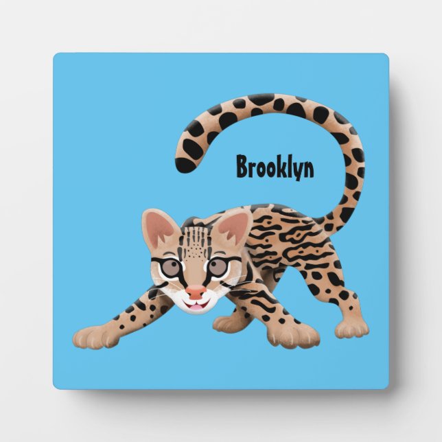 Cute ocelot cartoon illustration plaque (Front)