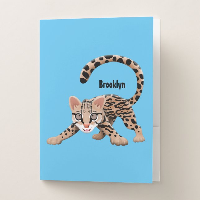 Cute ocelot cartoon illustration pocket folder (Front)