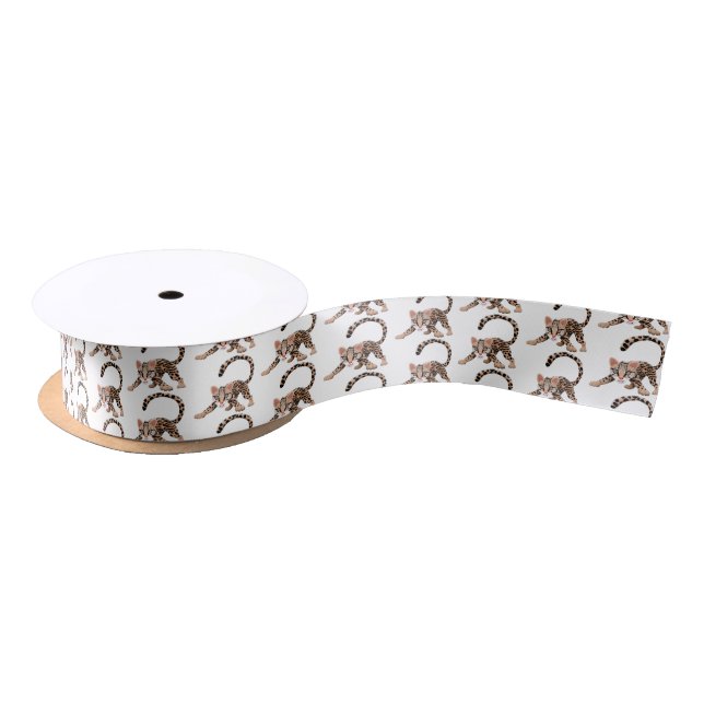 Cute ocelot cartoon illustration satin ribbon (Spool)