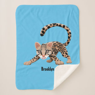 Cute ocelot cartoon illustration sherpa blanket