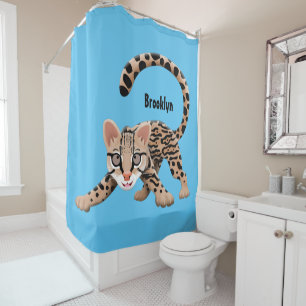 Cute ocelot cartoon illustration  shower curtain