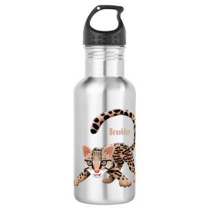 Cute ocelot cartoon illustration stainless steel water bottle