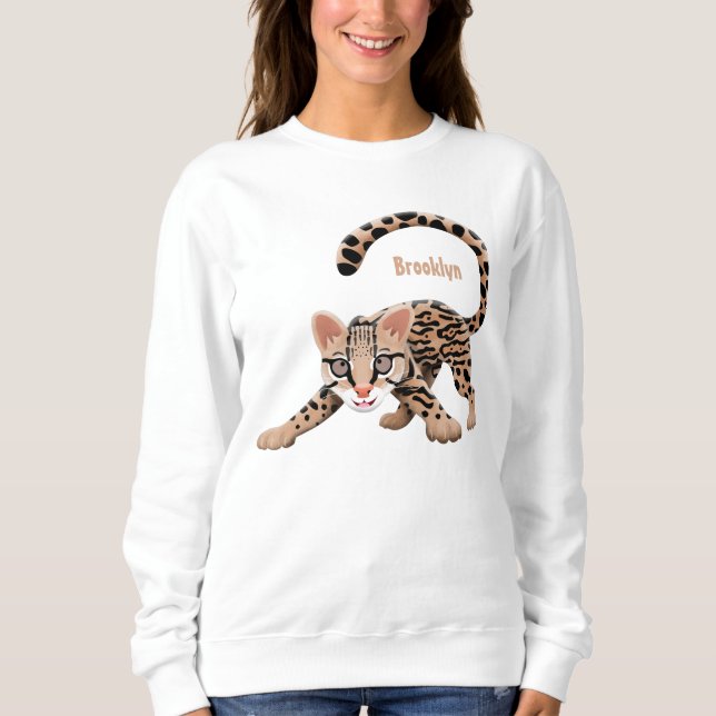 Cute ocelot cartoon illustration sweatshirt (Front)