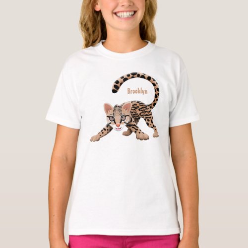 Cute ocelot cartoon illustration  T_Shirt