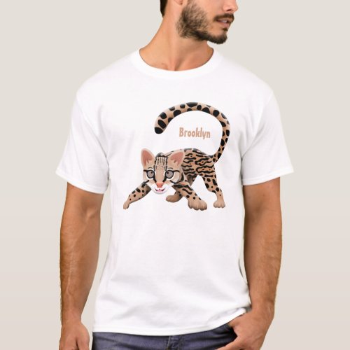 Cute ocelot cartoon illustration  T_Shirt