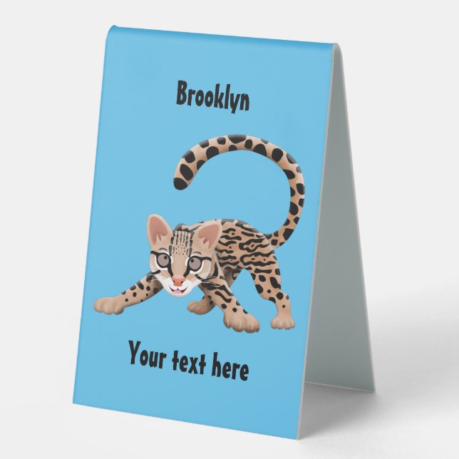 Cute ocelot cartoon illustration table tent (Front)