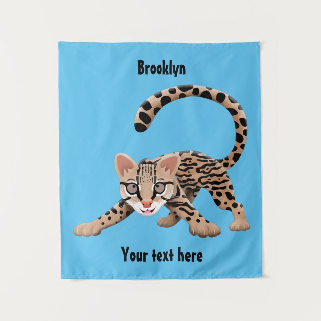 Cute ocelot cartoon illustration  tapestry (Front)