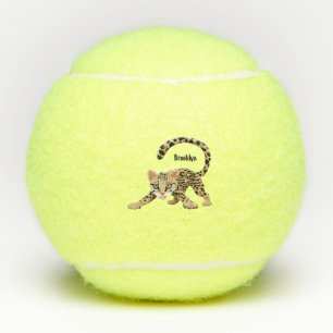 Cute ocelot cartoon illustration tennis balls