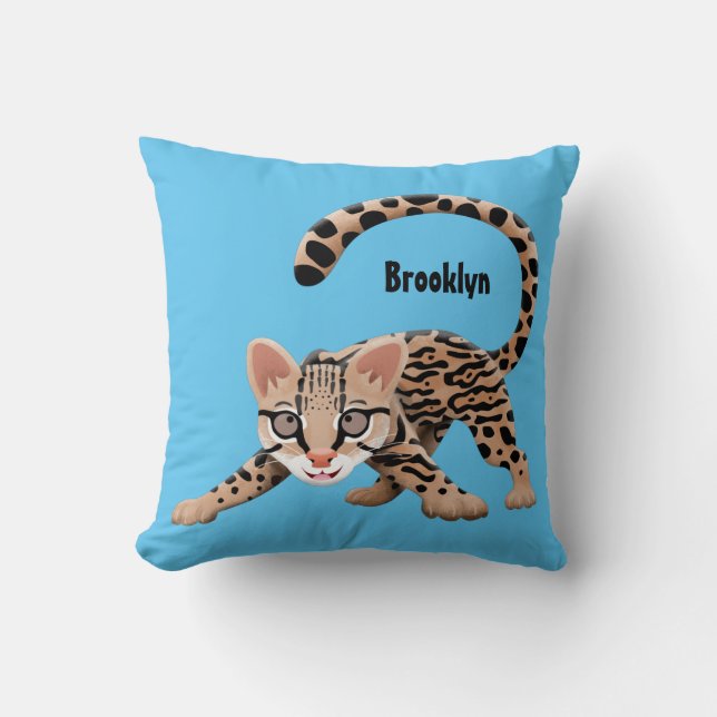 Cute ocelot cartoon illustration  throw pillow (Front)