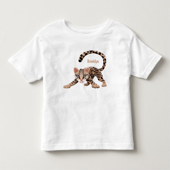Cute ocelot cartoon illustration toddler t-shirt (Front)