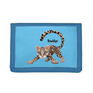 Cute ocelot cartoon illustration trifold wallet