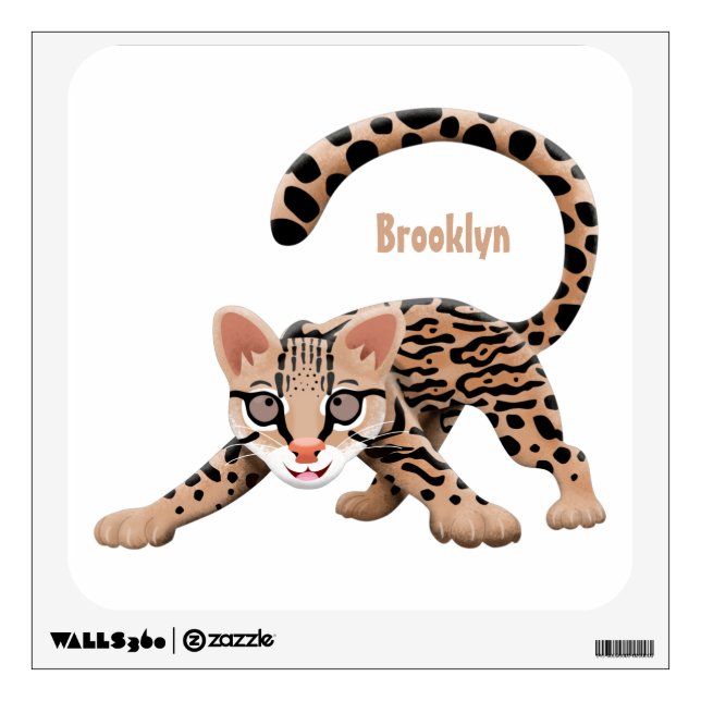 Cute ocelot cartoon illustration wall decal (Front)