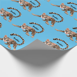 Cute ocelot cartoon illustration  wrapping paper