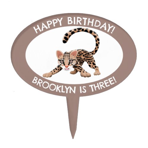 Cute ocelot cartoon personalized birthday cake topper