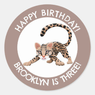 Cute ocelot cartoon personalized birthday classic round sticker