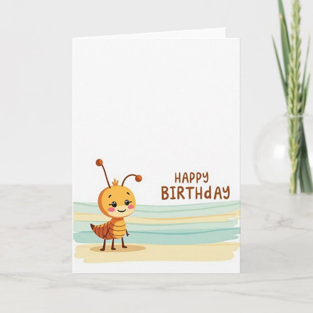 Cute Ochre Creature Birthday Card (Front)