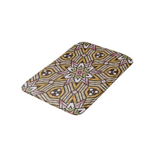 Cute Ochre Yellow Brown Pink Mosaic Pattern Bathroom Mat