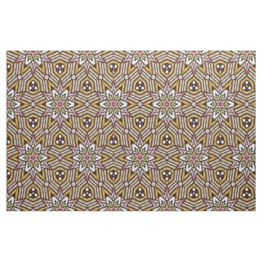 Cute Ochre Yellow Brown Pink Mosaic Pattern Fabric