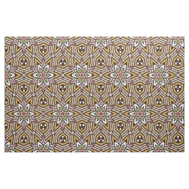 Cute Ochre Yellow Brown Pink Mosaic Pattern Fabric (Fat Quarter)