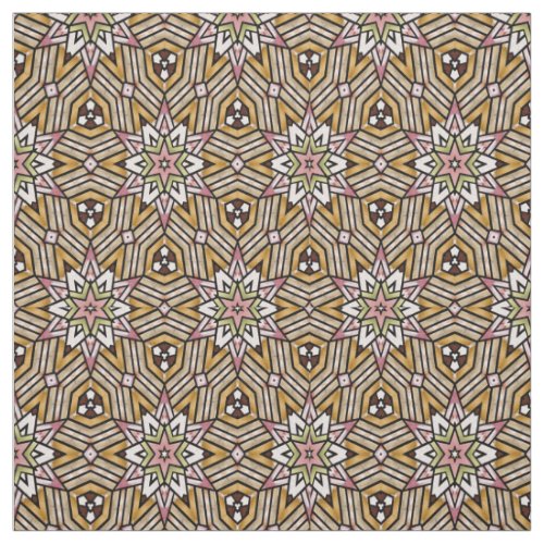 Cute Ochre Yellow Brown Pink Mosaic Pattern Fabric