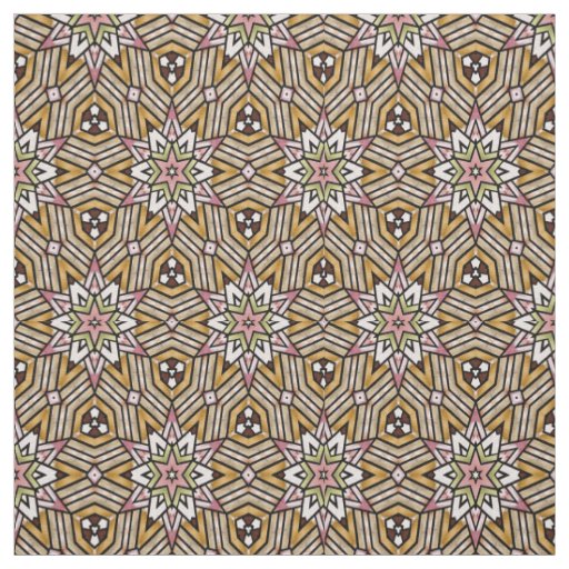 Cute Ochre Yellow Brown Pink Mosaic Pattern Fabric