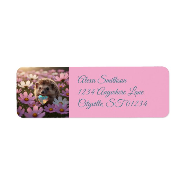 Cute October Hedgehog with Opal Heart Label (Front)