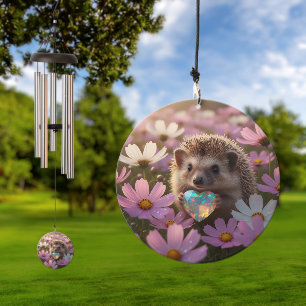 Cute October Hedgehog with Opal Heart Wind Chime