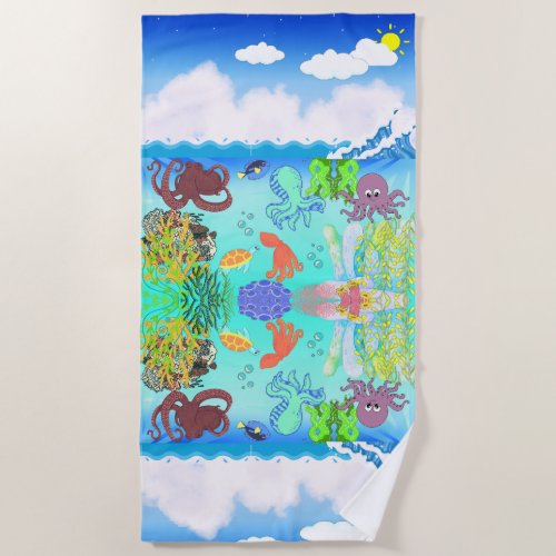 Cute Octopus And Coral Summer Beach Towel