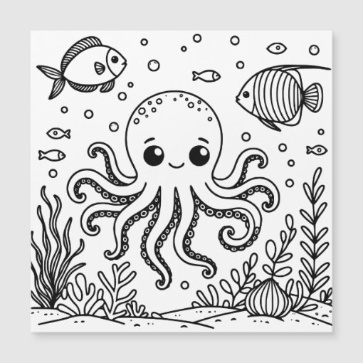 Cute Octopus and Fish Kid's Coloring Page Zazzle