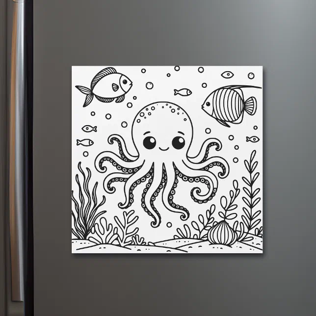 Cute Octopus and Fish Kid's Coloring Page Zazzle