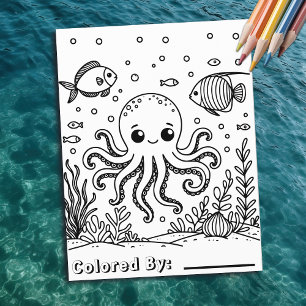 Cute Octopus and Fish   Kid's Coloring Page
