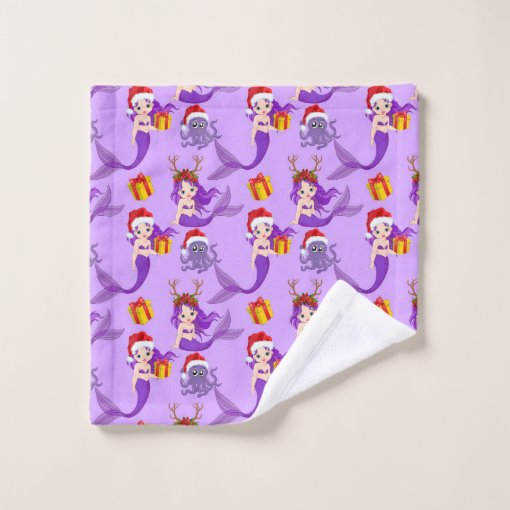 Cute Octopus and mermaid Beach Christmas Bath Towel Set Zazzle
