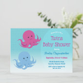 Cute Octopus Animal Twin Baby Shower Invitation (Standing Front)