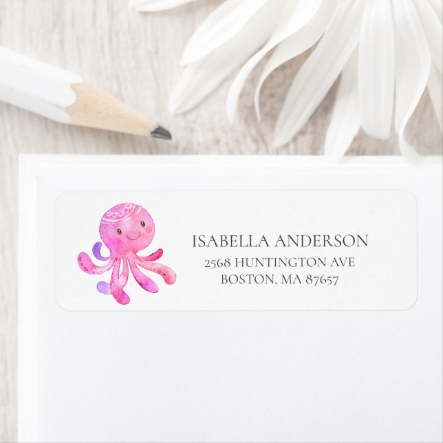 Cute Octopus Baby Shower Address Label (Insitu)