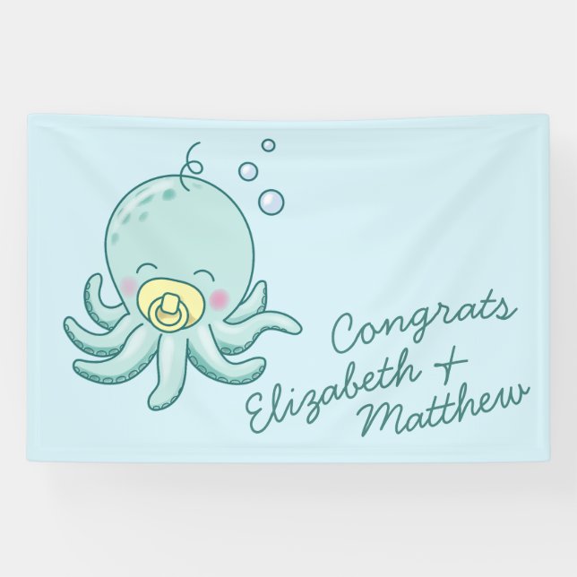 Cute Octopus Baby Shower Kawaii Banner (Horizontal)