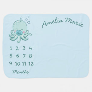 Cute Octopus Baby Shower Kawaii Blue Boy Baby Blanket