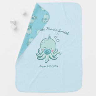 Cute Octopus Baby Shower Kawaii Blue Boy Baby Blanket