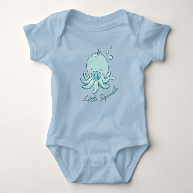 Cute Octopus Baby Shower Kawaii Blue Boy Bodysuit (Front)