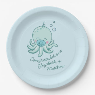 Cute Octopus Baby Shower Kawaii Blue Boy Paper Plates