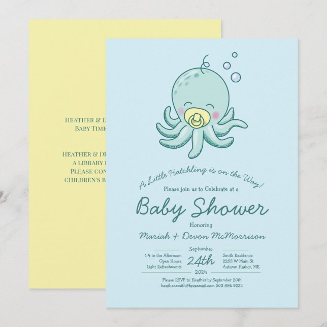 Cute Octopus Baby Shower Kawaii Invitation (Front/Back)