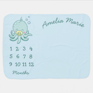 Cute Octopus Baby Shower Kawaii Milestone Blanket