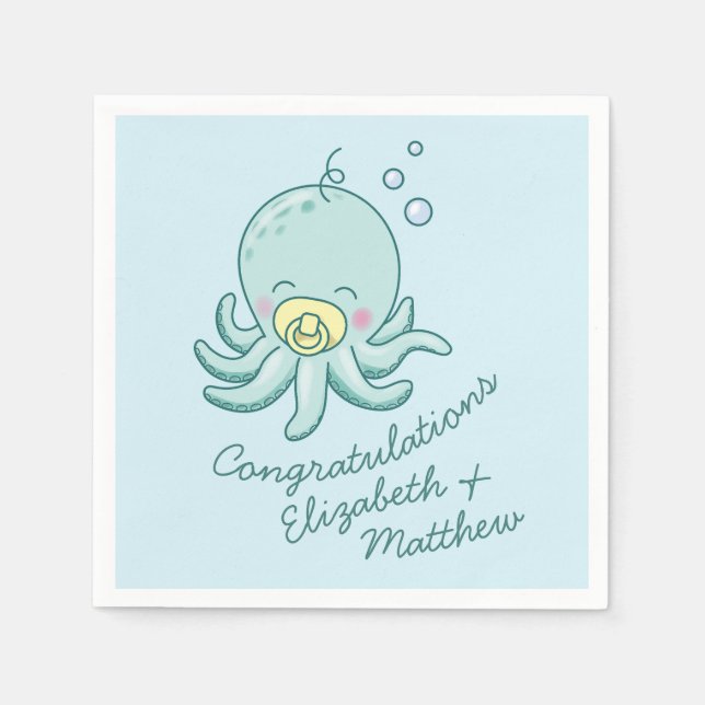 Cute Octopus Baby Shower Kawaii Napkins (Front)