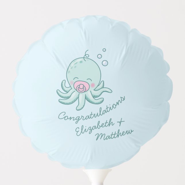 Cute Octopus Baby Shower Kawaii Pink Girl Balloon (Front)