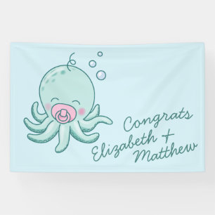 Cute Octopus Baby Shower Kawaii Pink Girl Banner