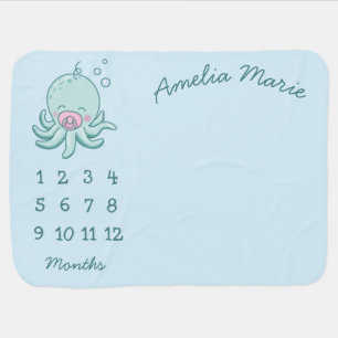 Cute Octopus Baby Shower Kawaii Pink Girl Blanket