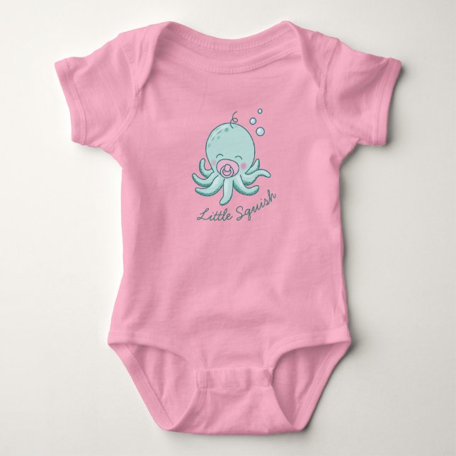 Cute Octopus Baby Shower Kawaii Pink Girl Bodysuit (Front)