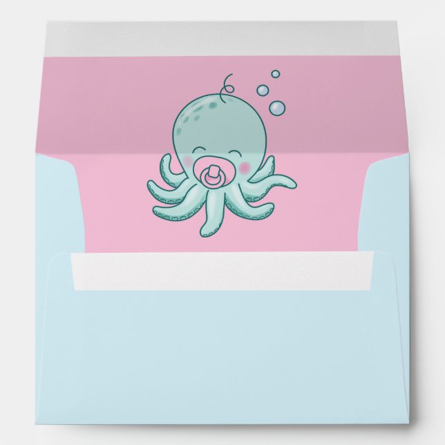 Cute Octopus Baby Shower Kawaii Pink Girl Envelope (Back (Bottom))