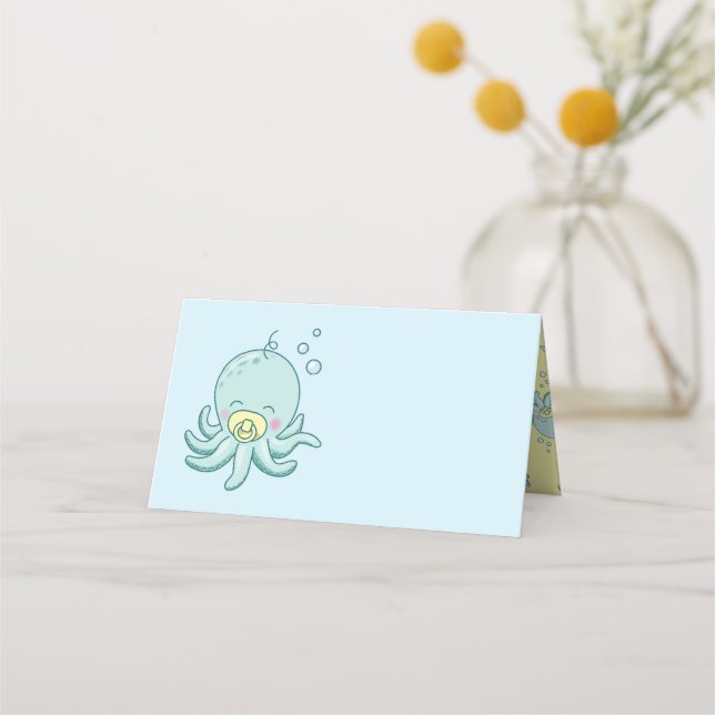 Cute Octopus Baby Shower Kawaii Place Card (Front)