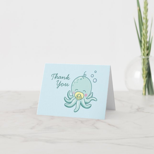 Cute Octopus Baby Shower Kawaii Thank You Card (Front)